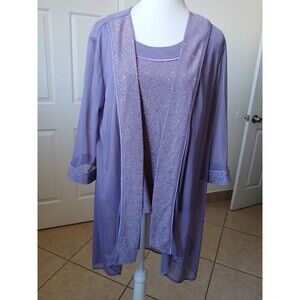 R&M Richards Women’s Open Front Jacket Attached Tank Lace Formal Purple Size 16